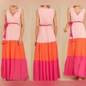 3/$30 Flying Tomato Orange and Pink Boho Maxi Dress Size Small